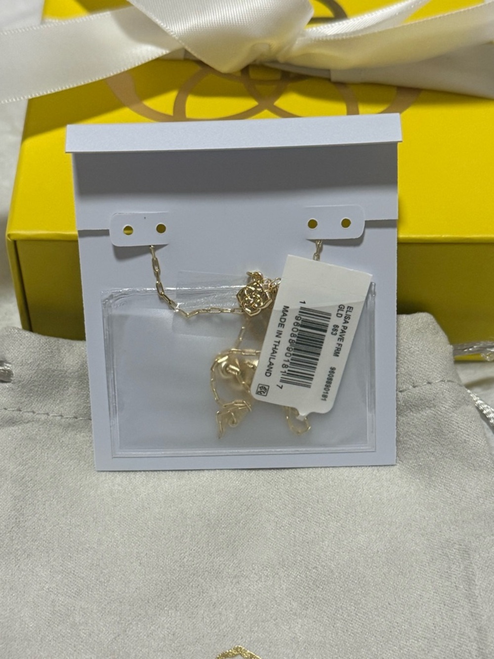 NWT Kendra Scott Elisa Pave Frame Gold Pendant Necklace in Pink Opalescent Resin - Picture 6 of 7